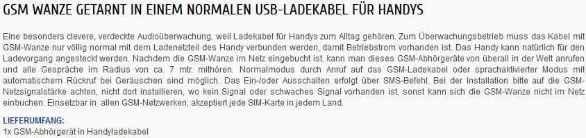 GSM-Abhörgerät in Handyladekabel